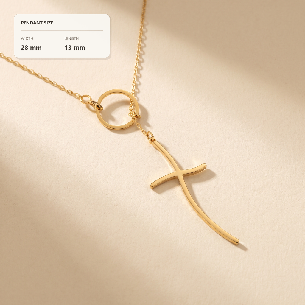 Curved Cross Lariat Necklace