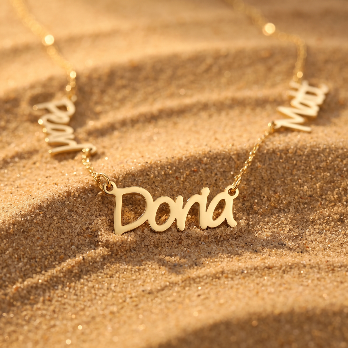 Personalized Dainty Three Name Script Cutout Necklace