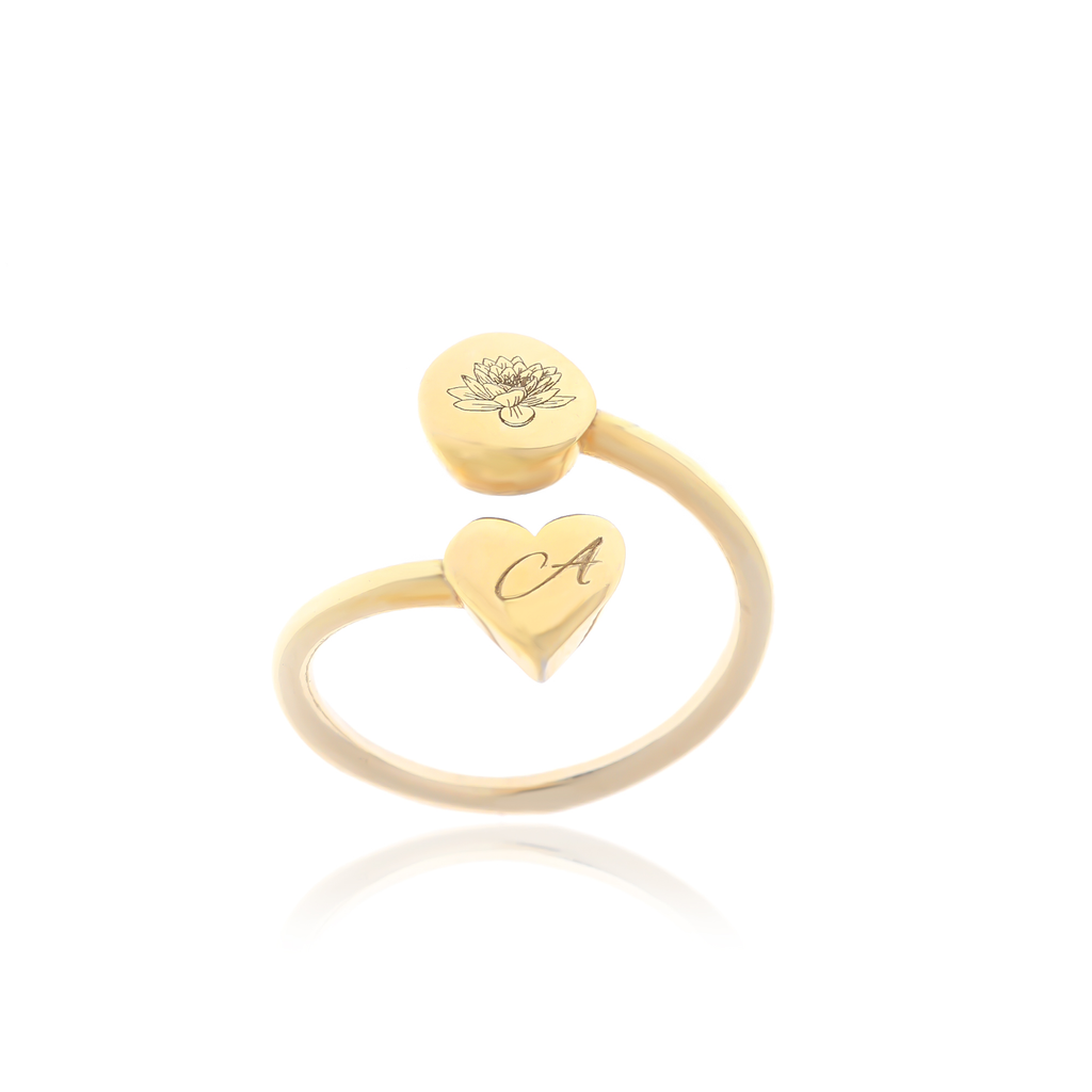Birth Flower Initial Ring