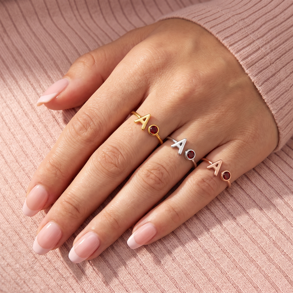 Initial Birthstone Ring