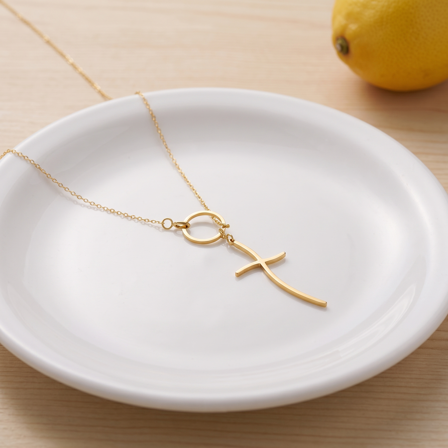 Curved Cross Lariat Necklace – Cross Drop