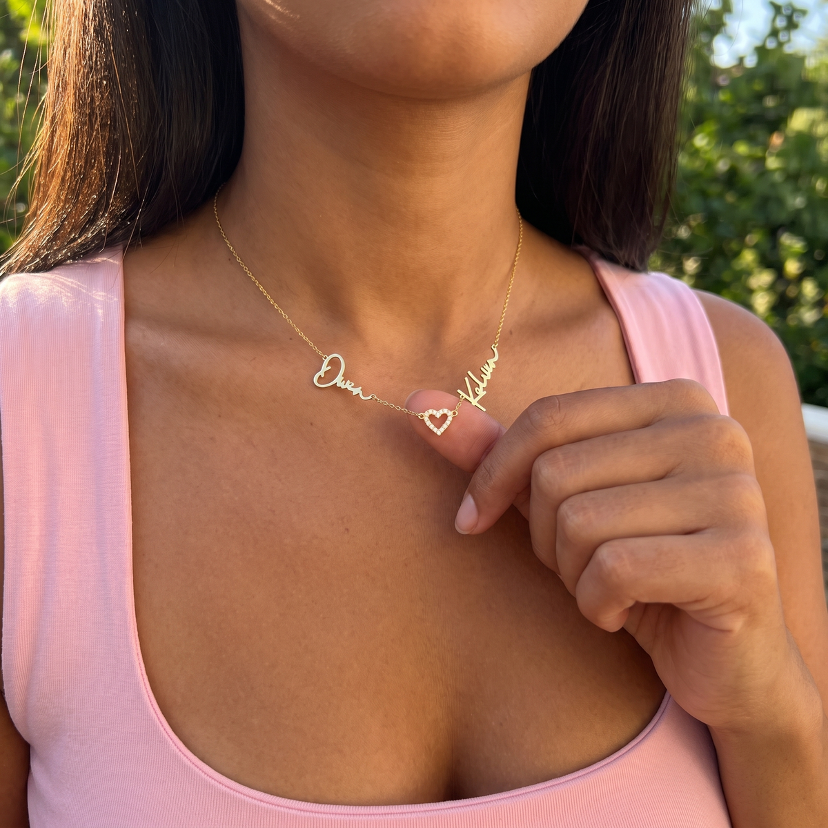 Pave Heart Couple Name Necklace