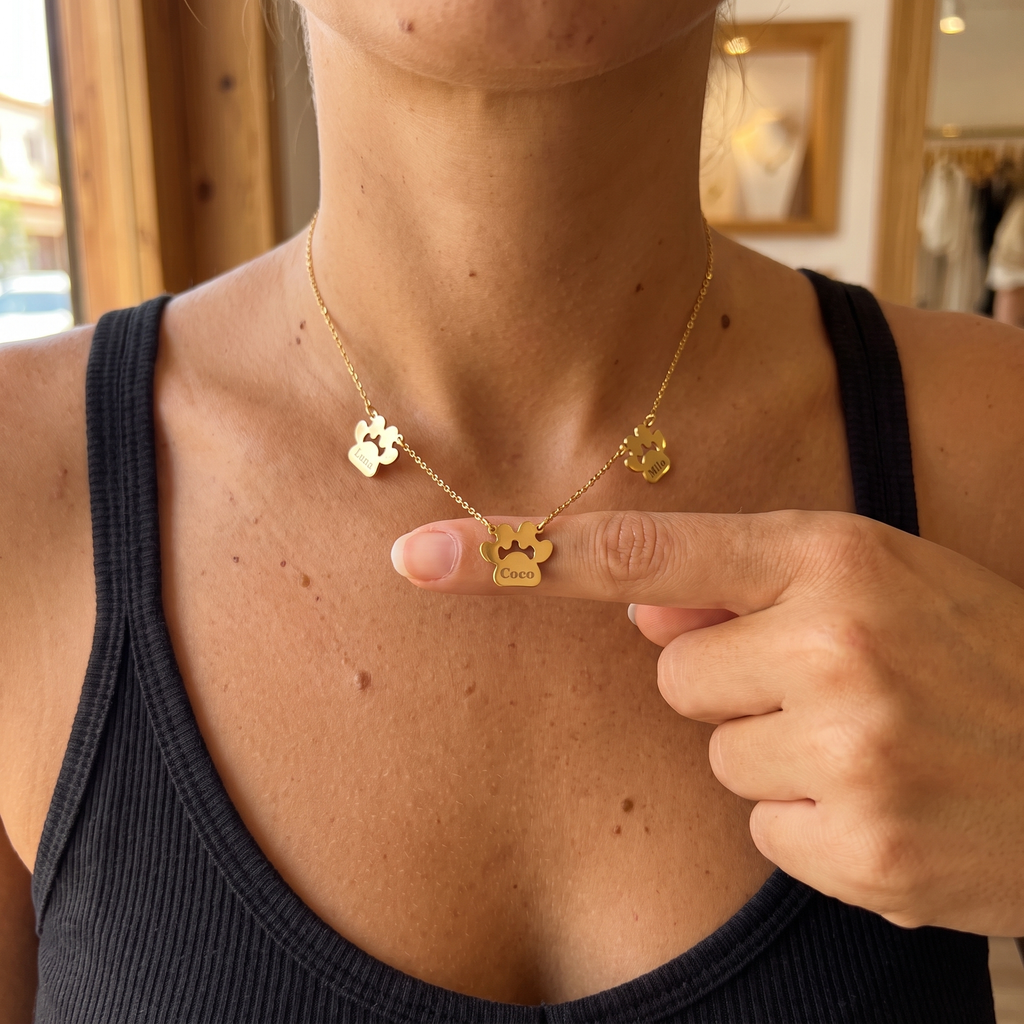 Paw Print Name Necklace