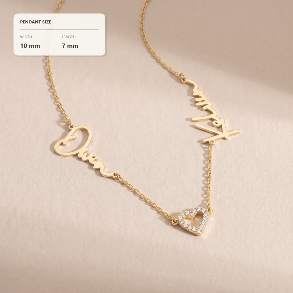 Pave Heart Couple Name Necklace