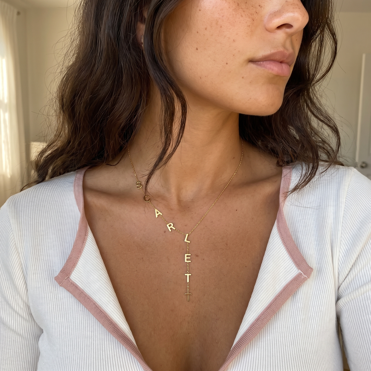 Sideways Initial Lariat Necklace