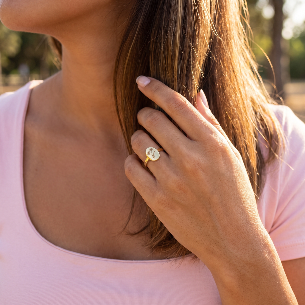 Birth Flower Signet Ring