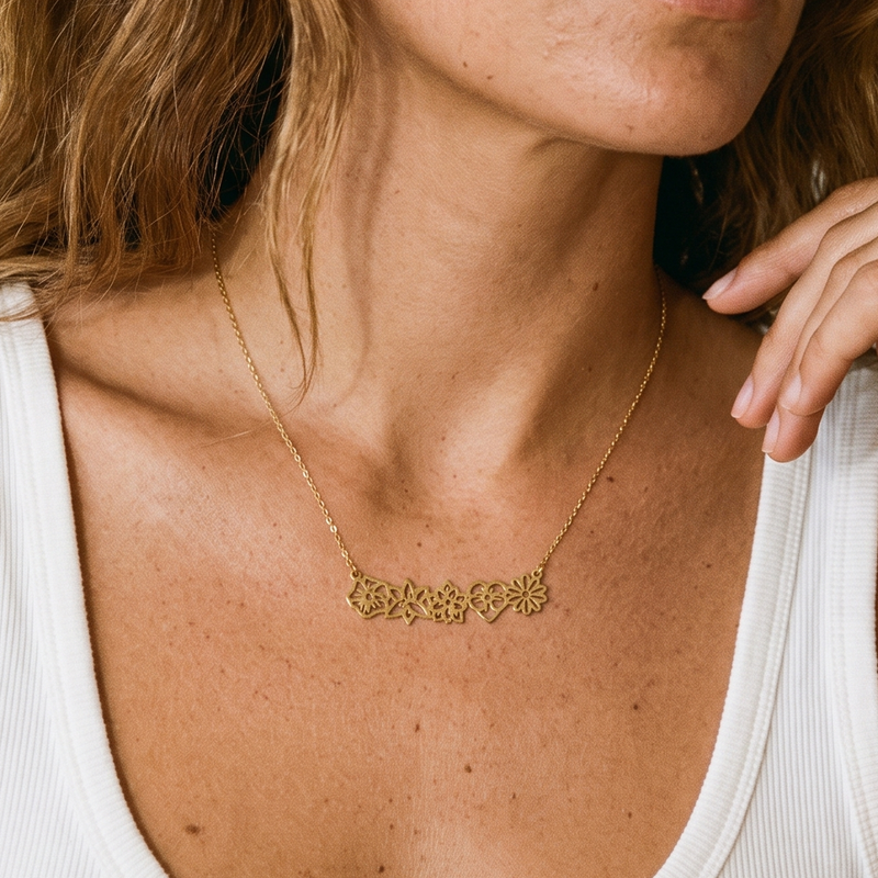 Family Birth Flower Necklace – Cutout Flower Row