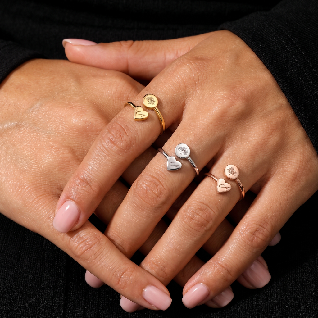 Birth Flower Initial Ring