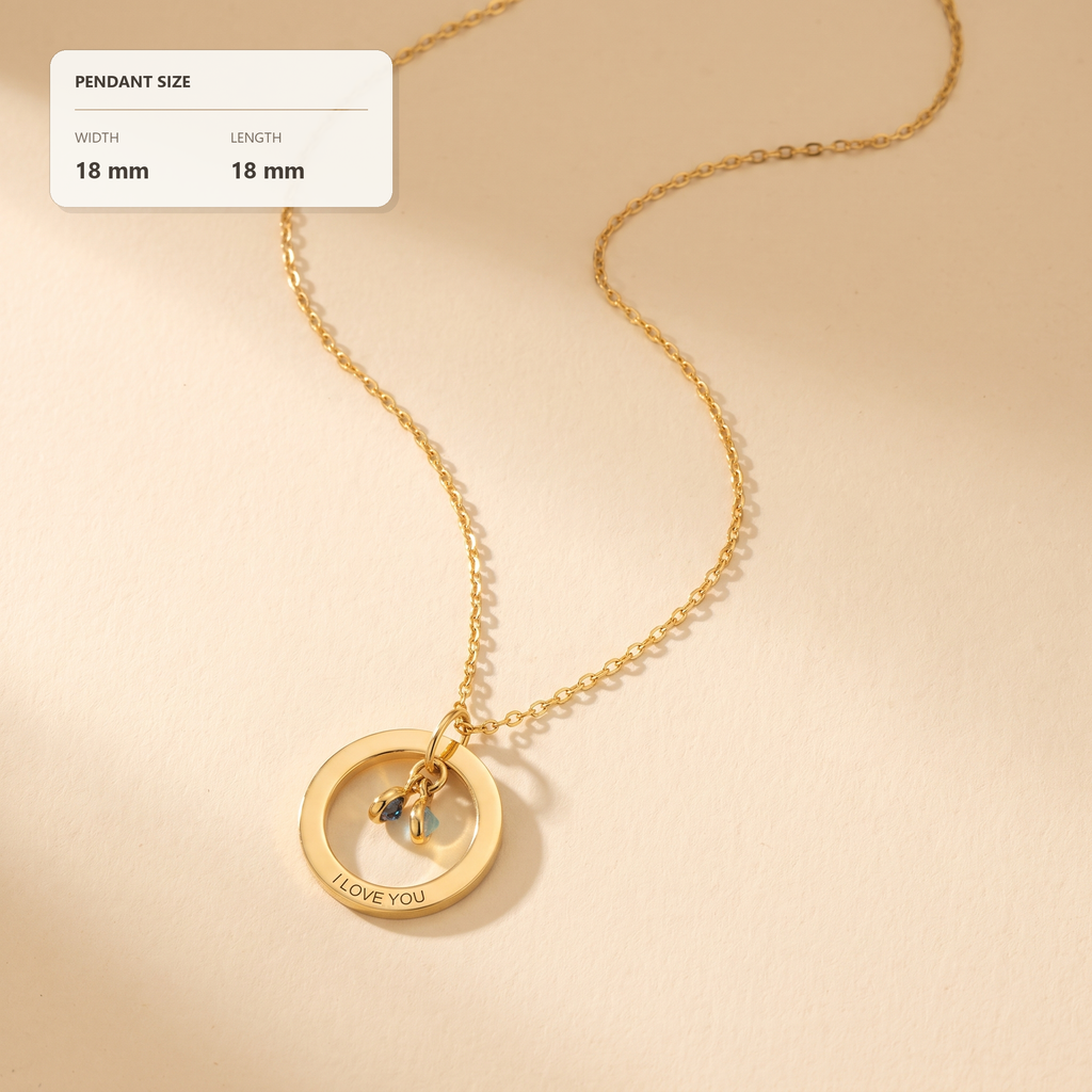 Engraved Circle Birthstone Necklace