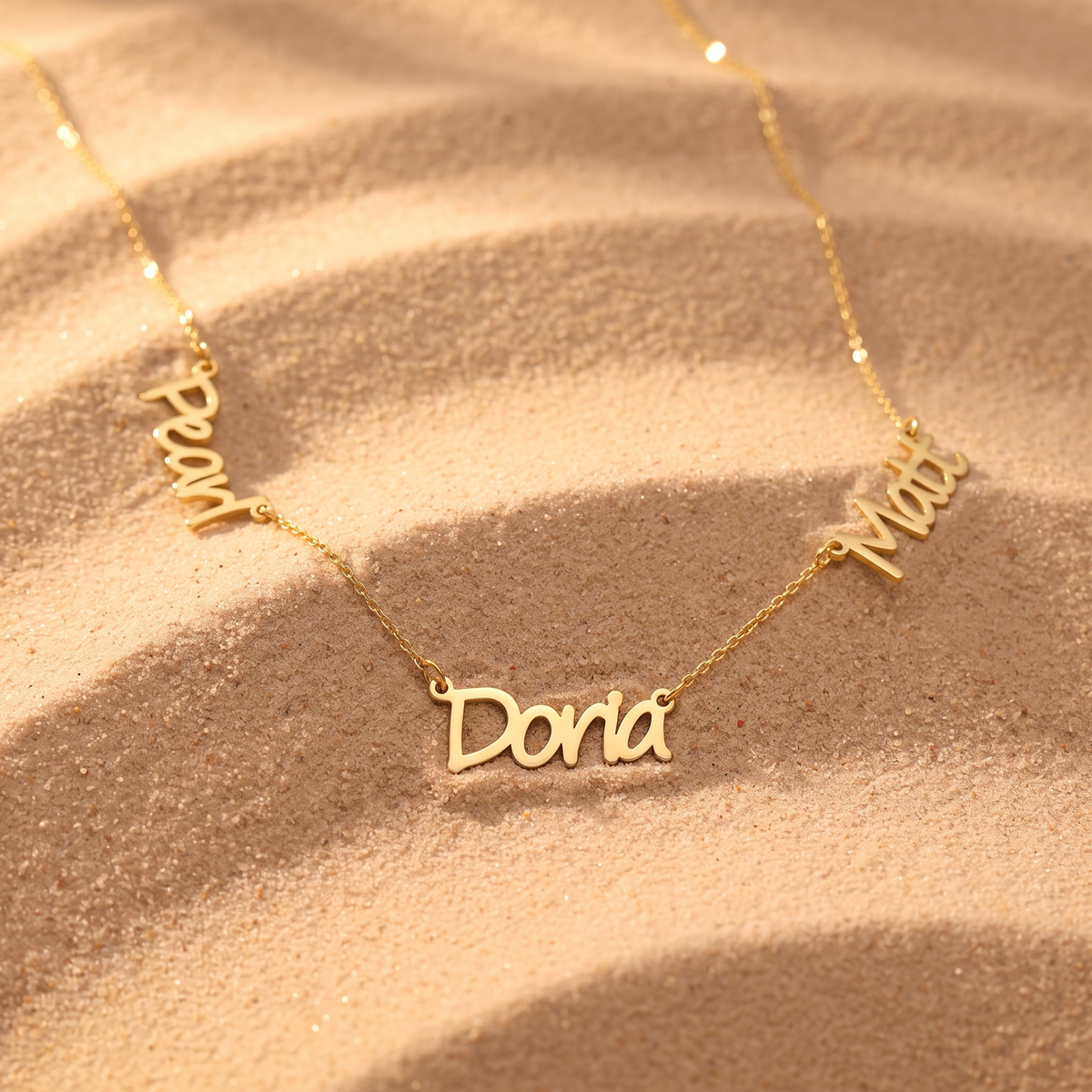 Personalized Dainty Three Name Script Cutout Necklace