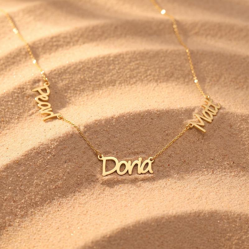 Three Name Necklace – Script Cutout Family Pendant