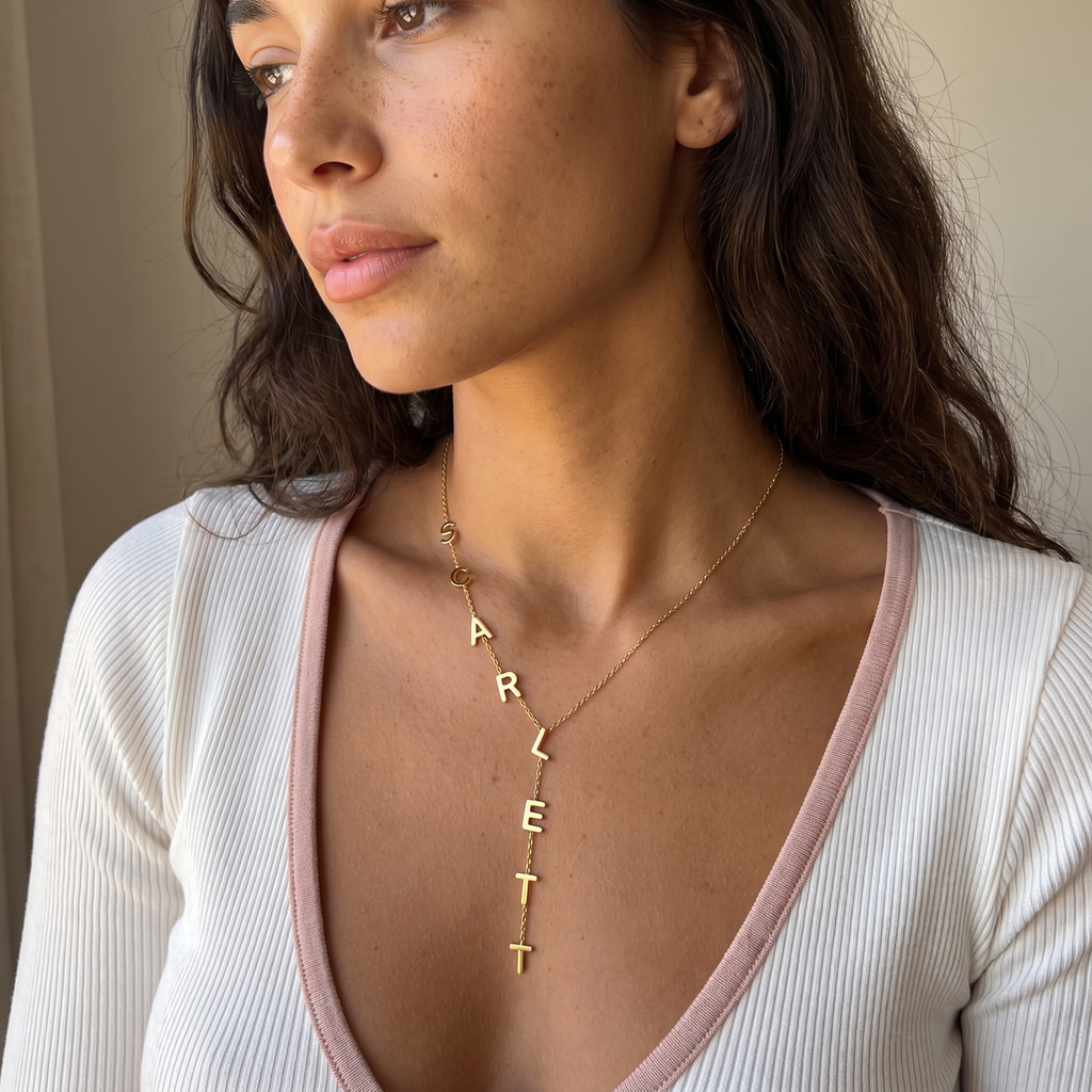 Sideways Initial Lariat Necklace