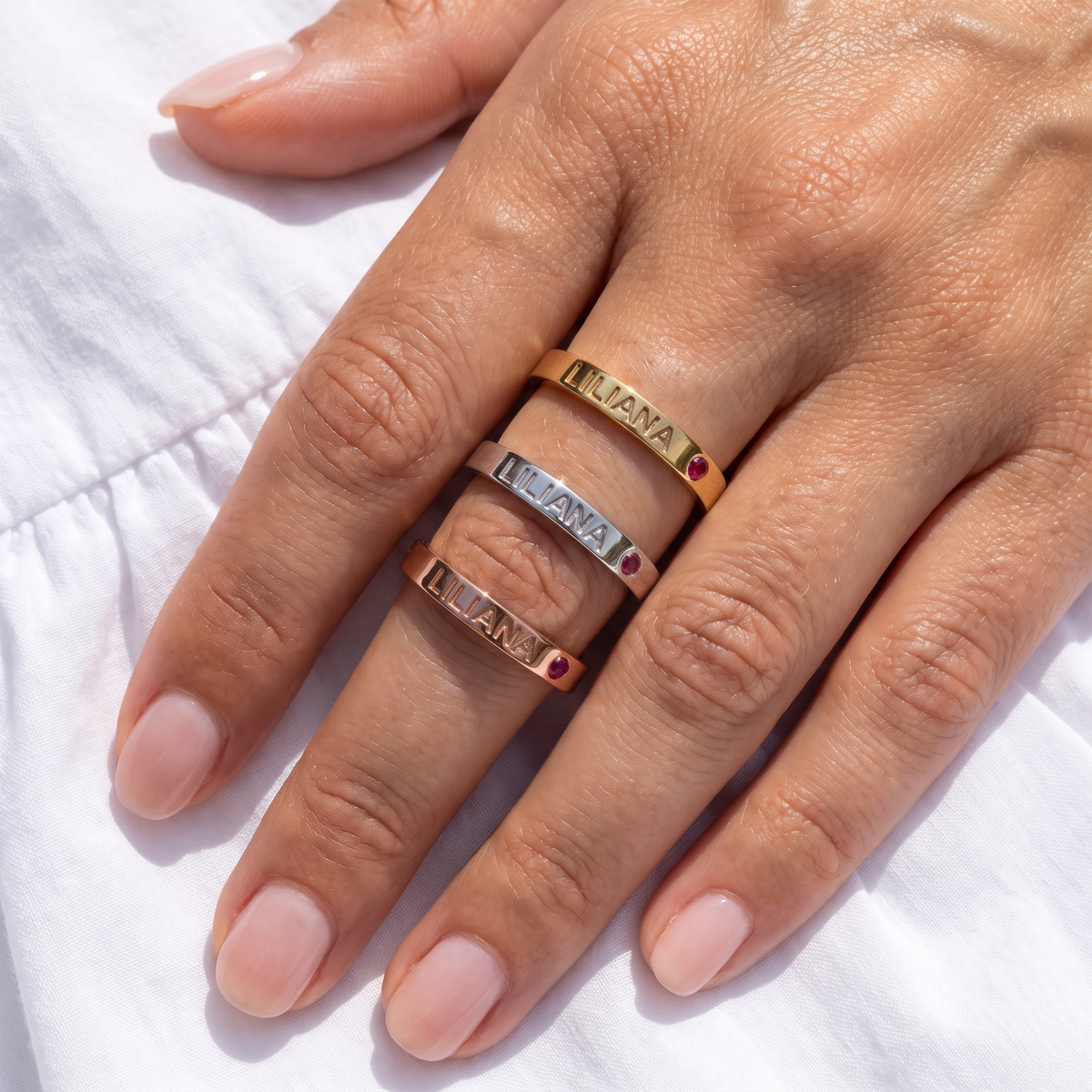 Engraved Name Ring with Birthstone