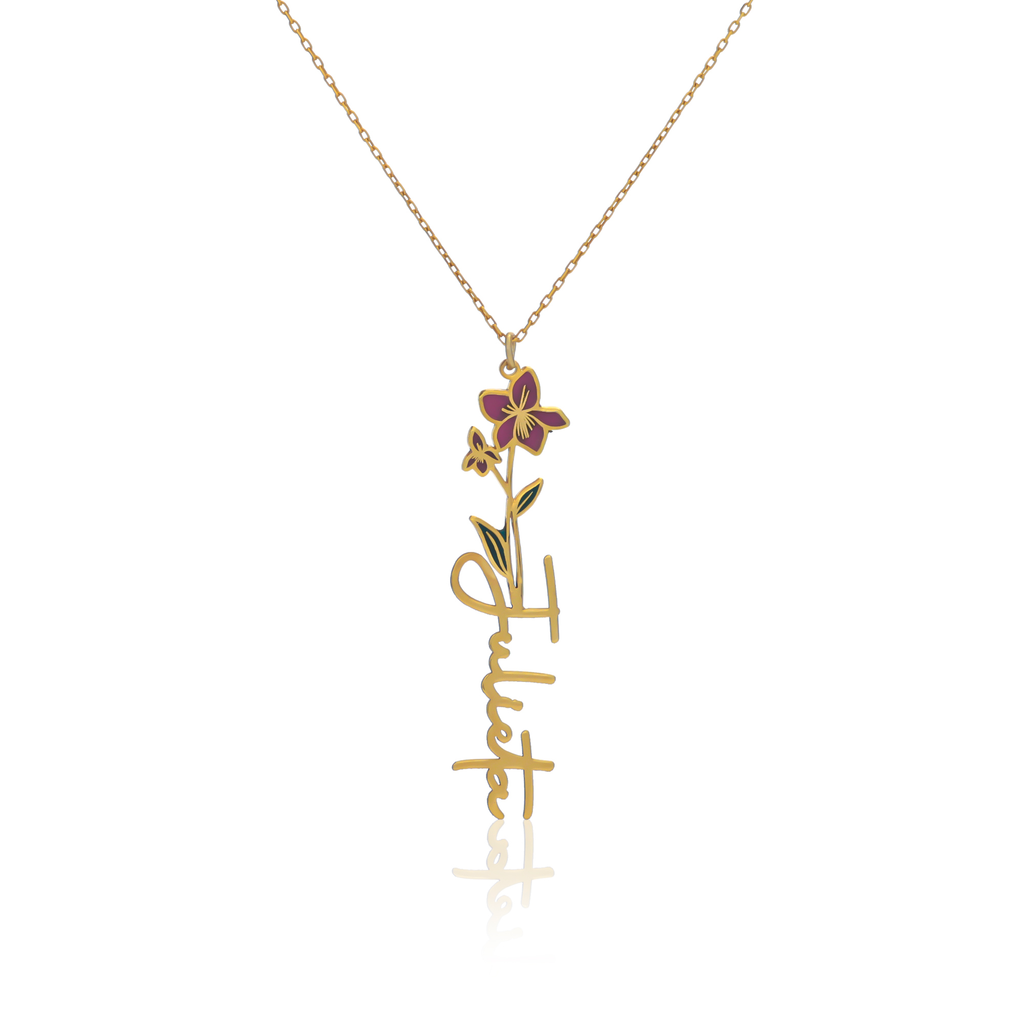 Birth Flower Name Necklace