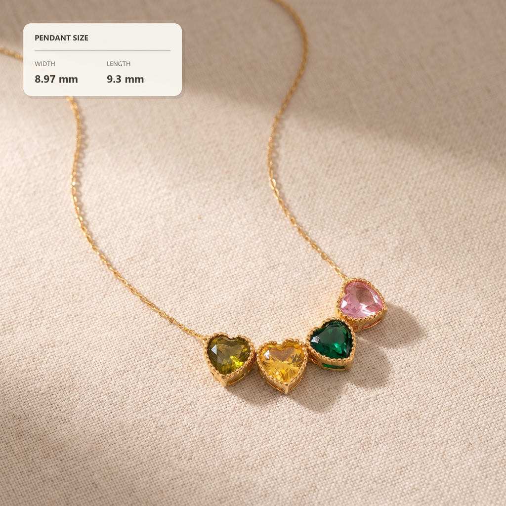 Personalized Dainty Faceted Heart Birthstone Beaded Bezel Pendant Necklace