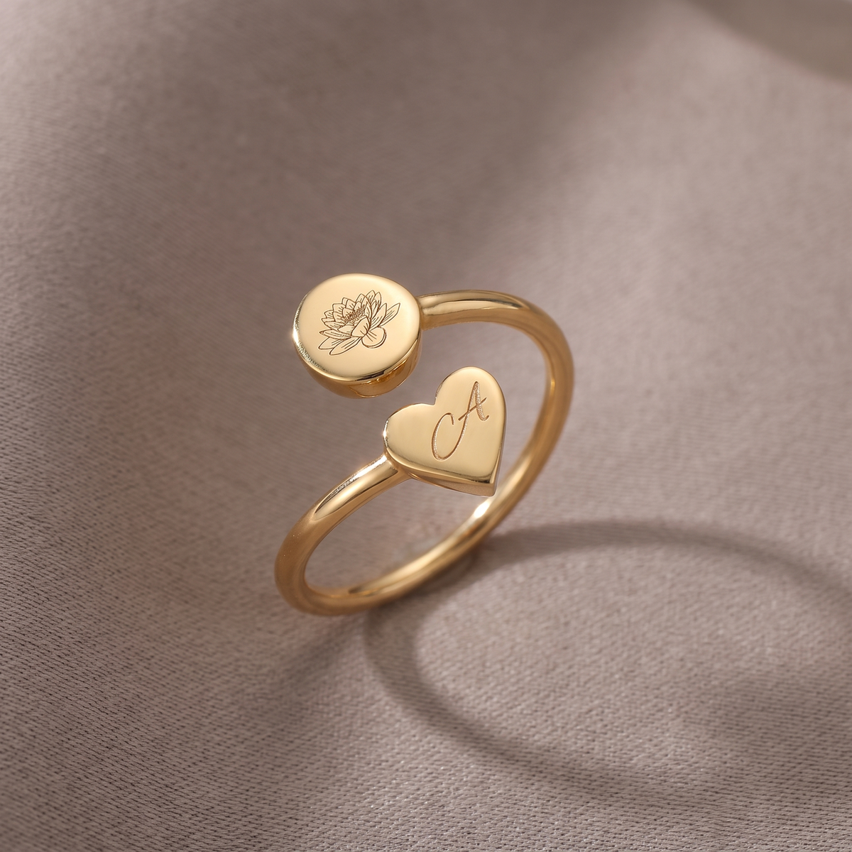 Birth Flower Initial Ring