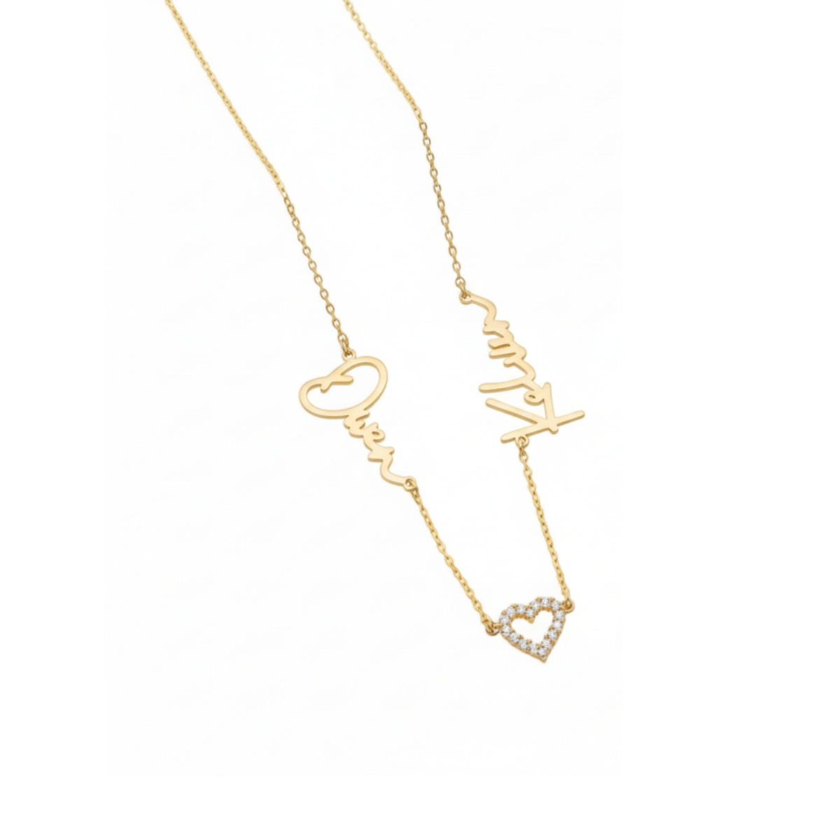Pave Heart Couple Name Necklace
