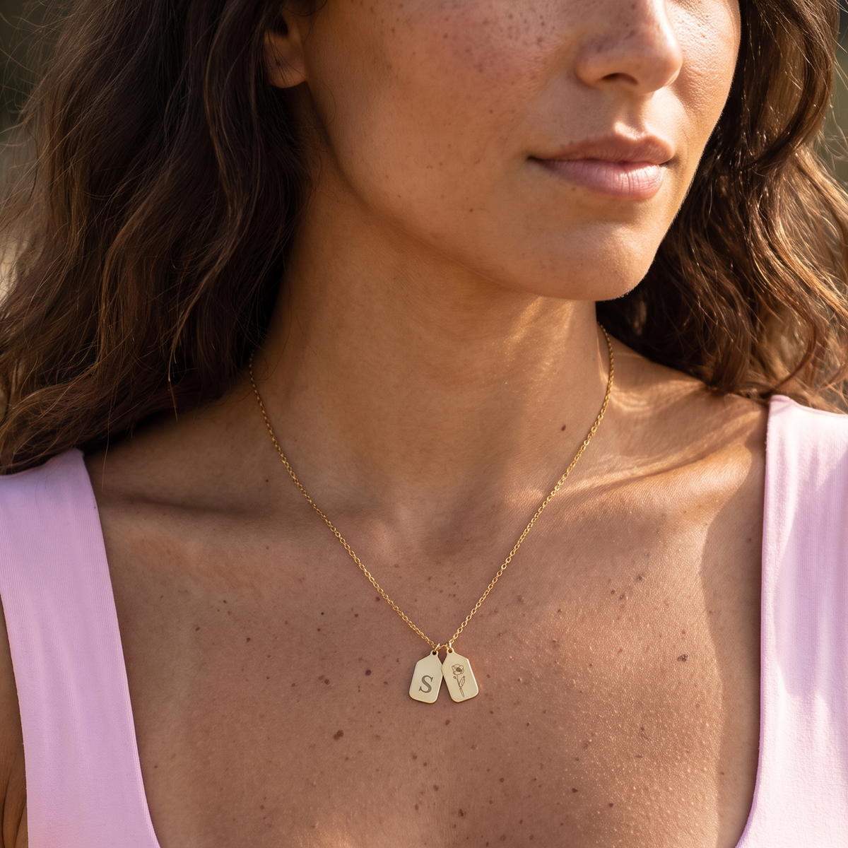 Initial Birth Flower Necklace
