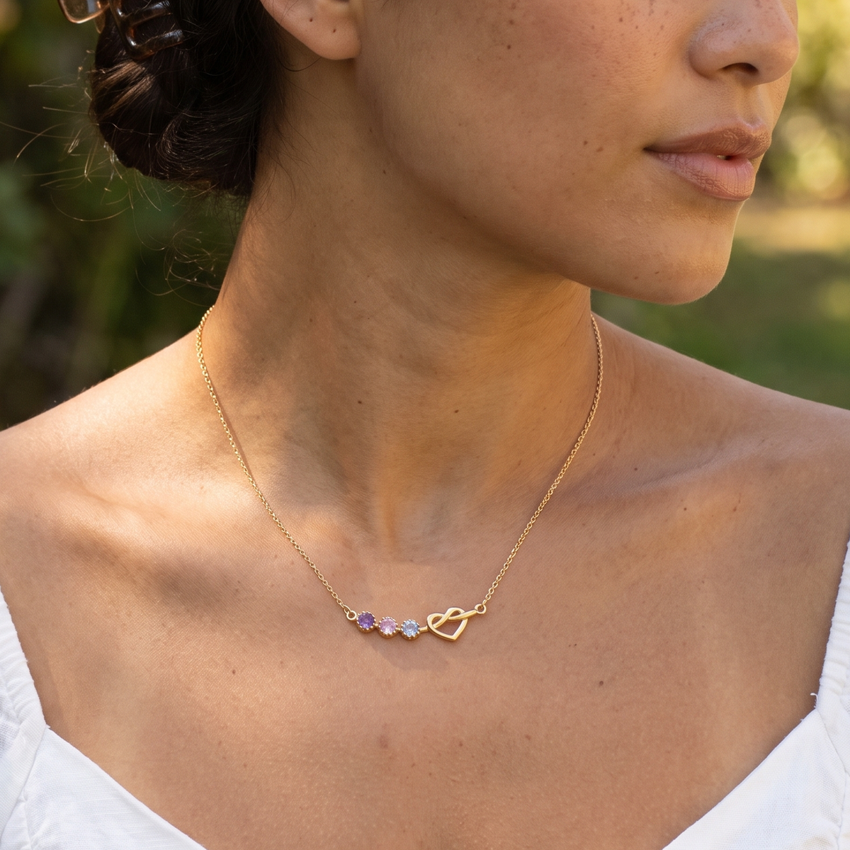 Intertwined Heart Birthstone Necklace
