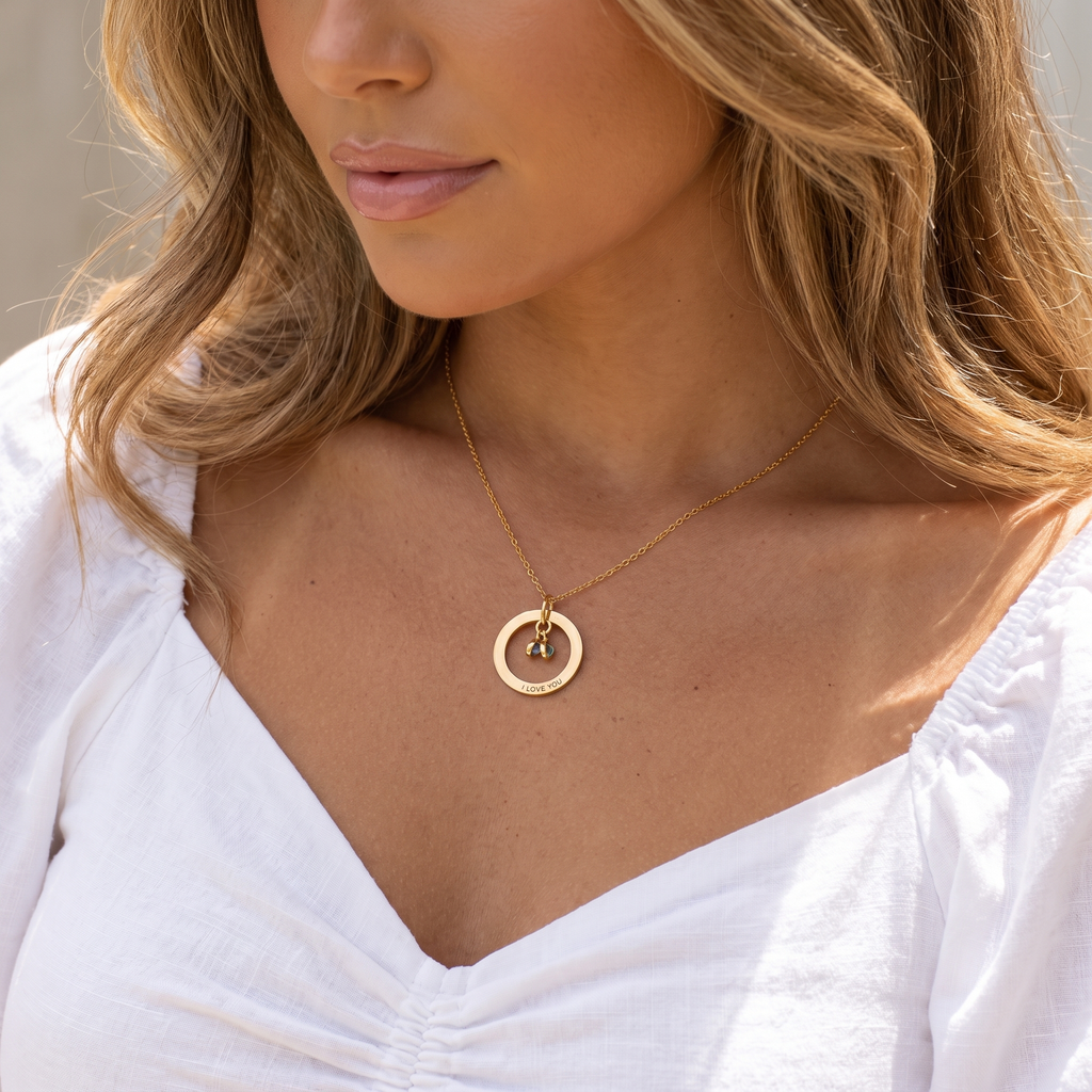 Engraved Circle Birthstone Necklace