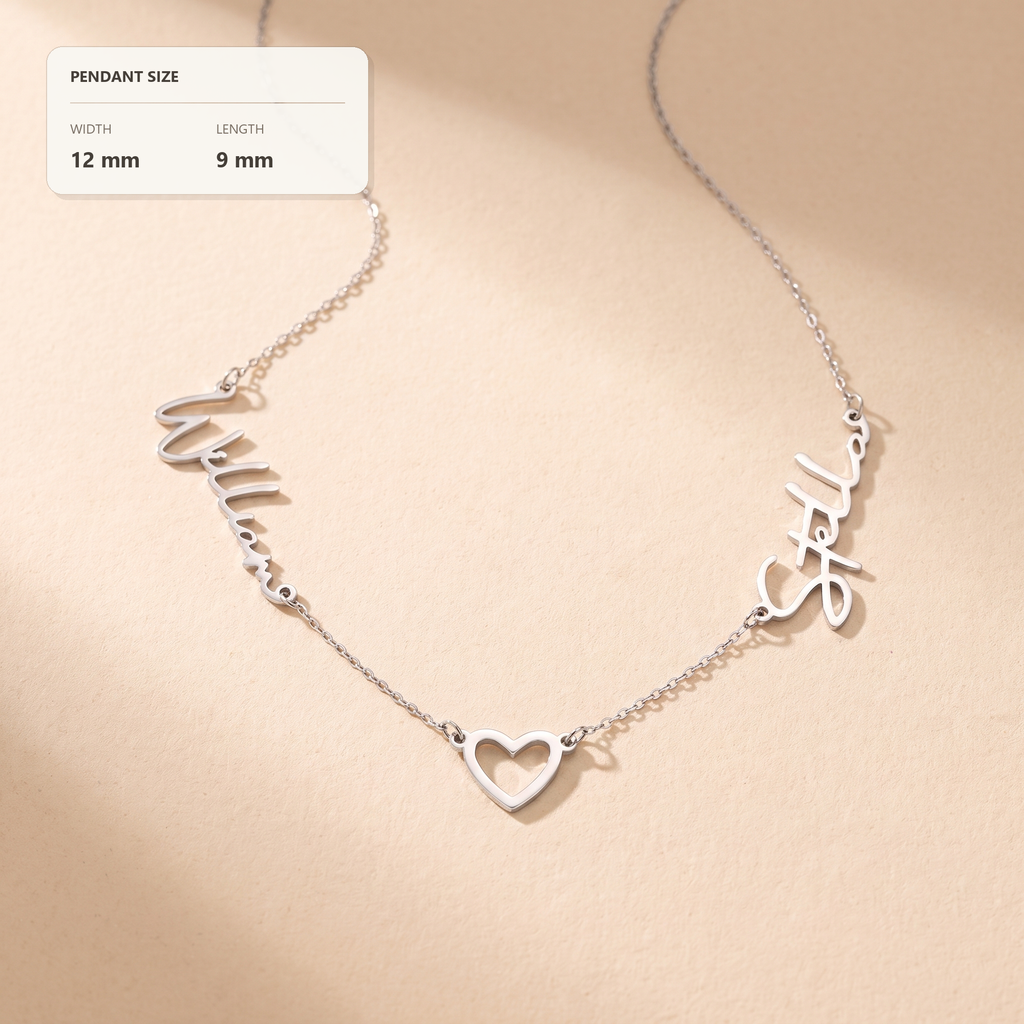 Two Name Open Heart Necklace