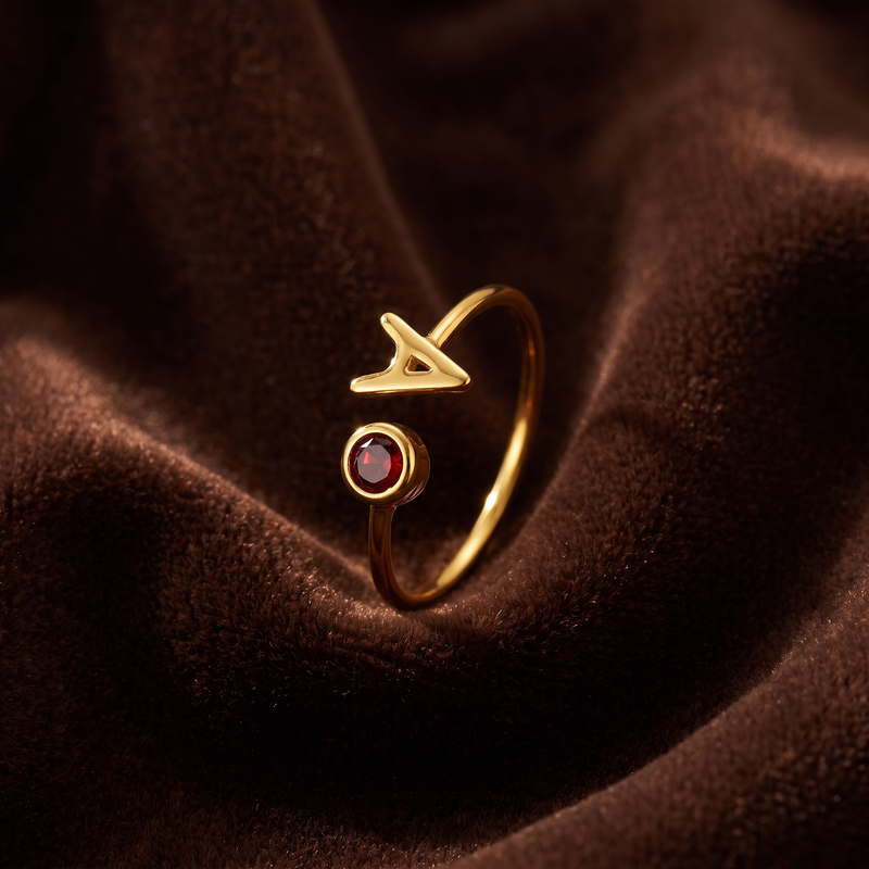 Initial Birthstone Ring – Personalized Open Wrap Ring