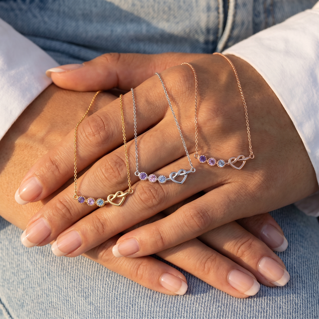 Intertwined Heart Birthstone Necklace