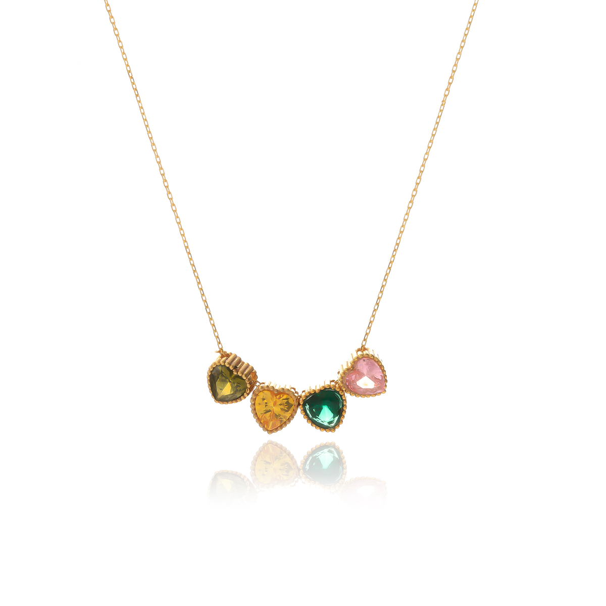 Personalized Dainty Faceted Heart Birthstone Beaded Bezel Pendant Necklace
