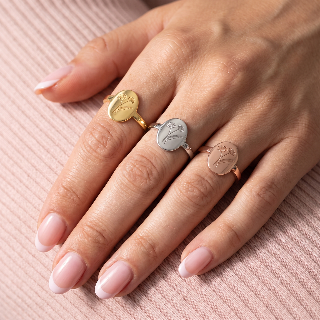 Birth Flower Signet Ring