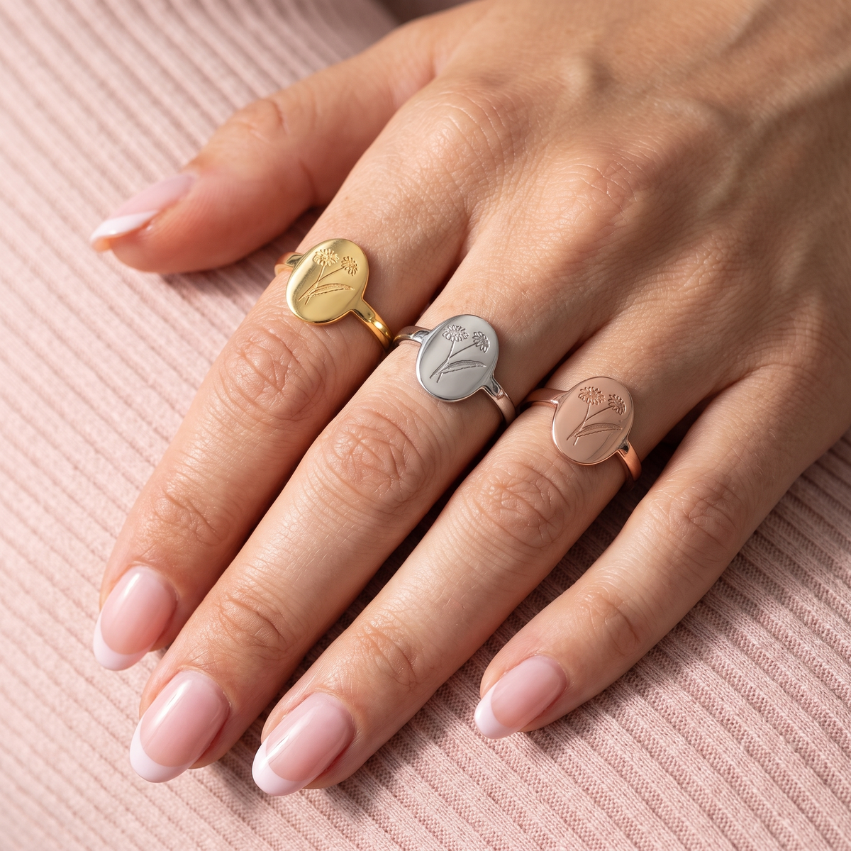 Birth Flower Signet Ring