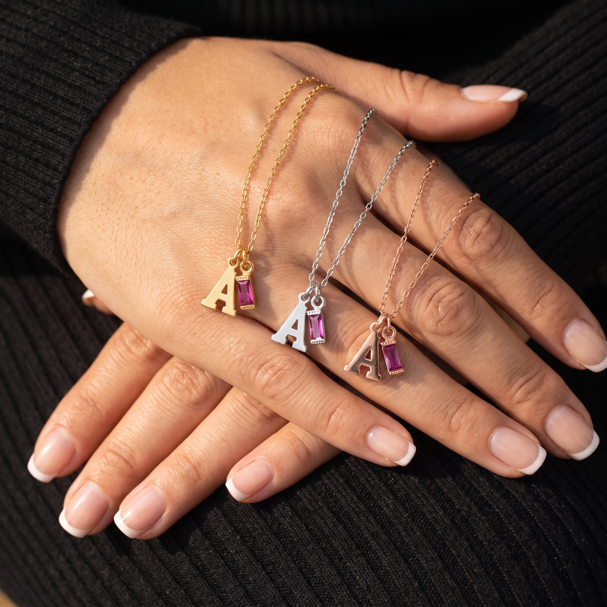 Initial Baguette Birthstone Necklace
