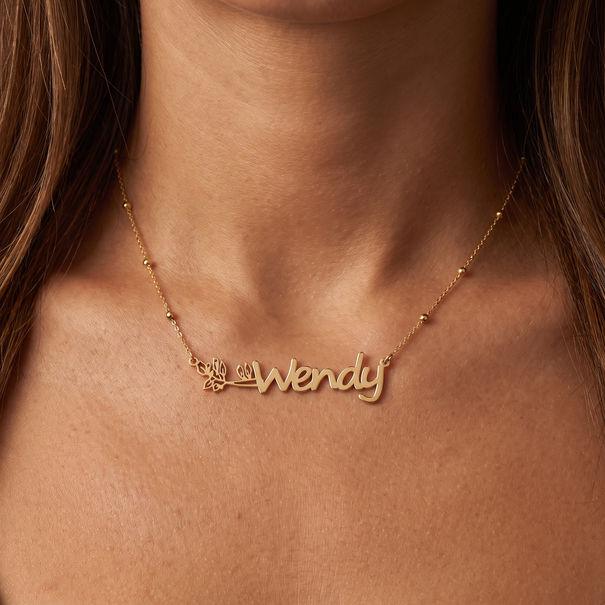 Script Birth Flower Name Necklace