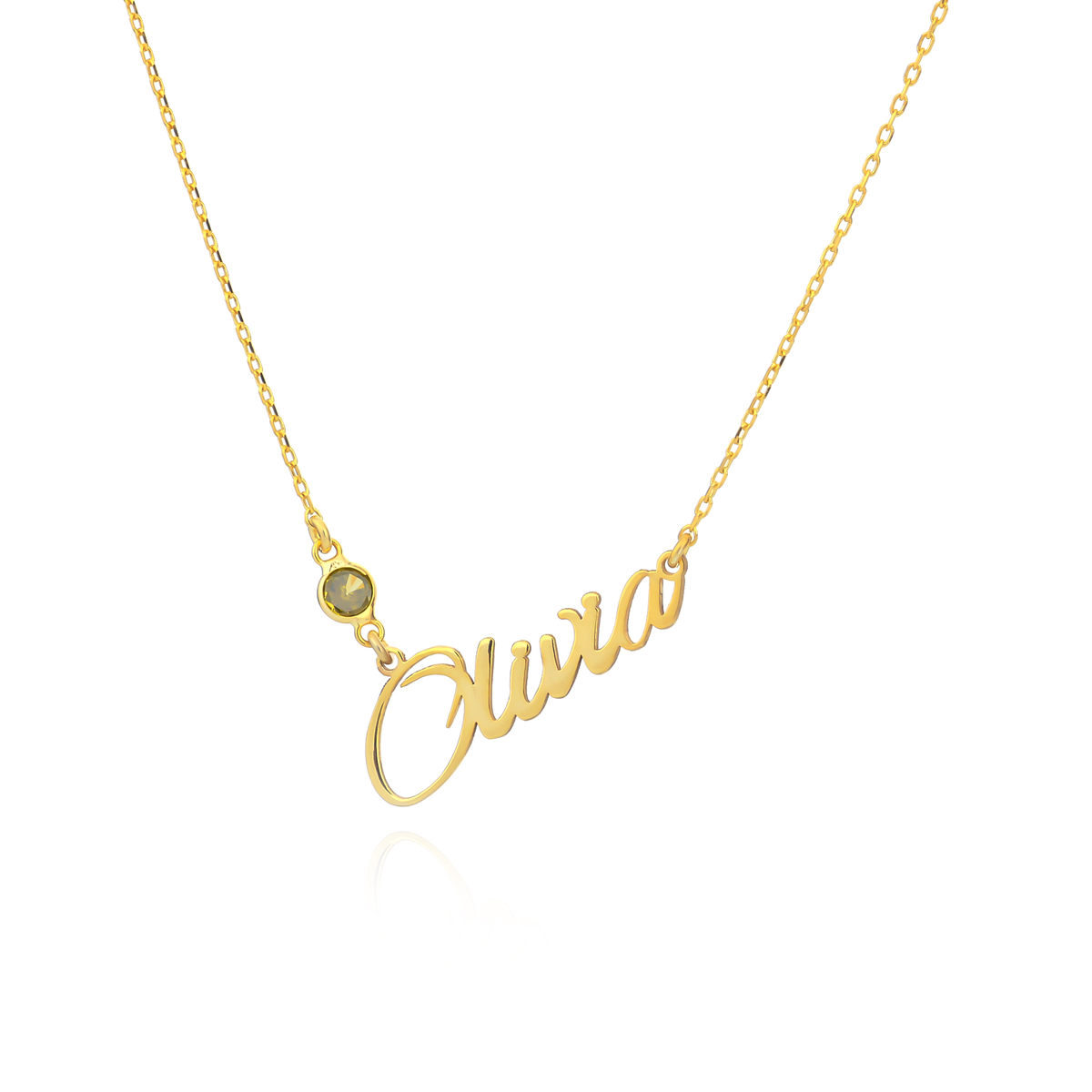 Personalized Dainty Script Name Bezel Set Birthstone Pendant Necklace