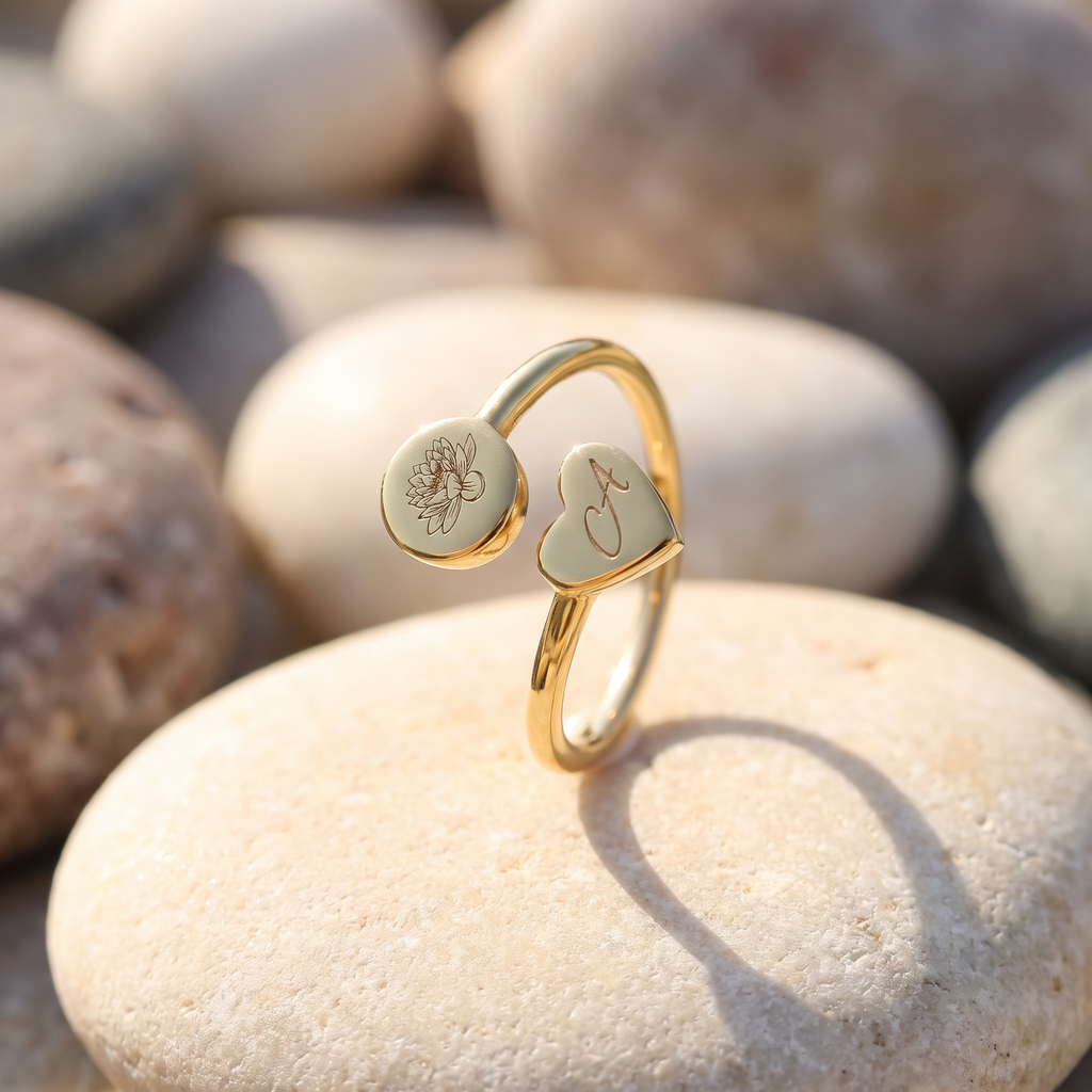 Birth Flower Initial Ring
