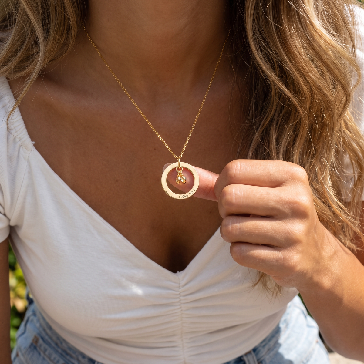 Engraved Circle Birthstone Necklace
