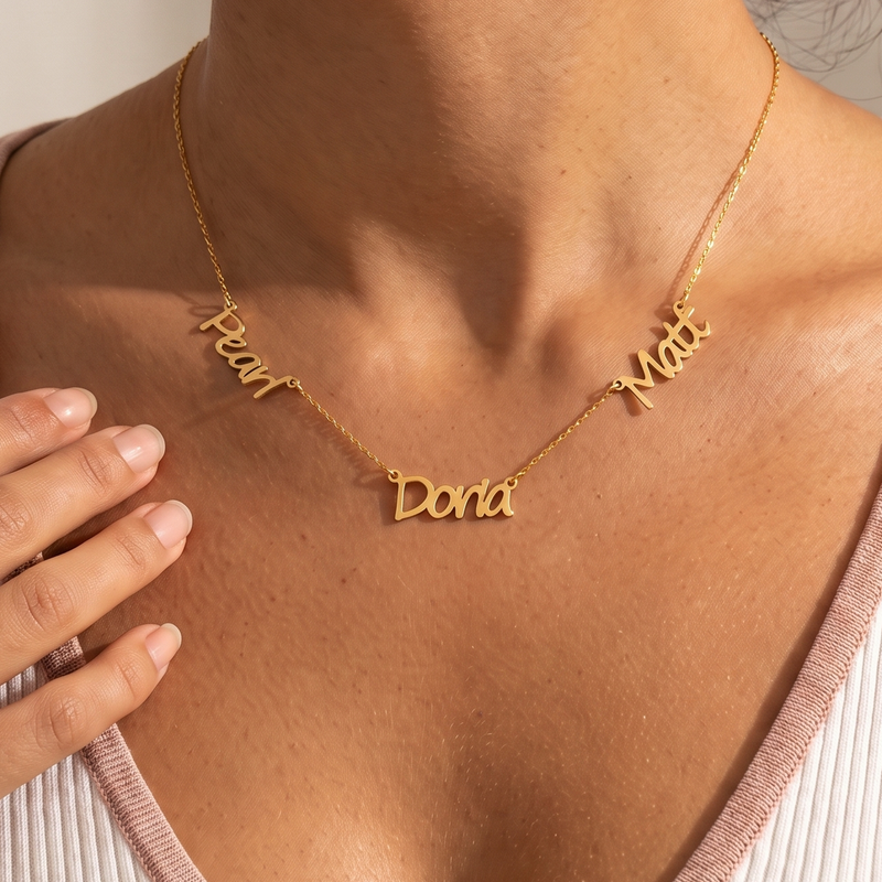 Three Name Necklace – Script Cutout Family Pendant