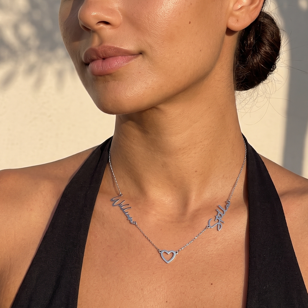 Two Name Open Heart Necklace