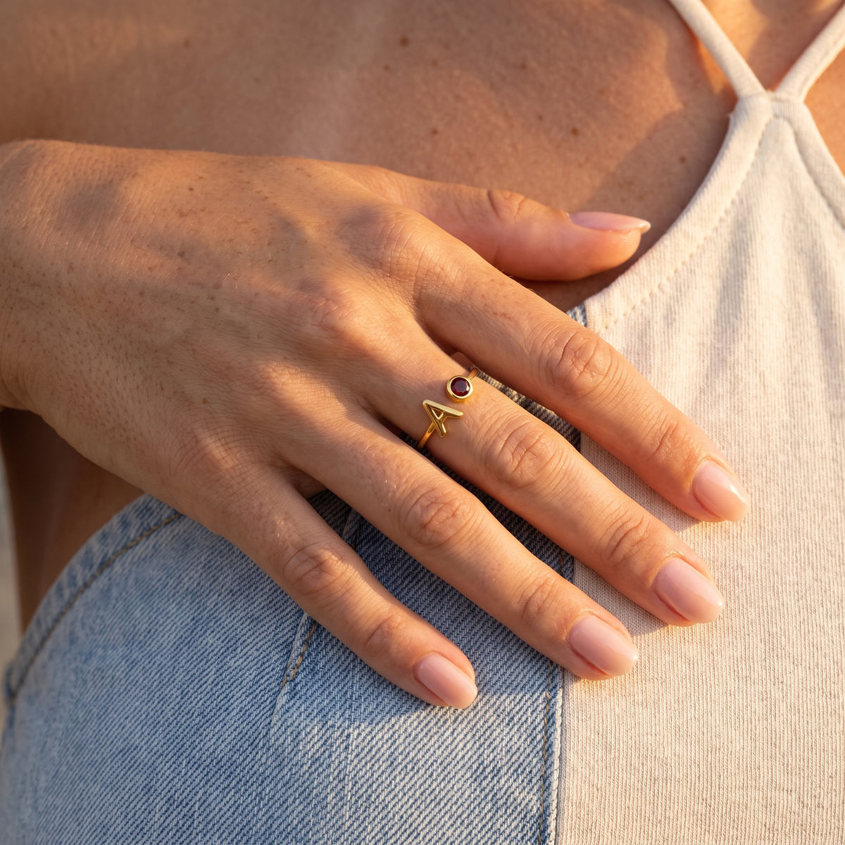 Initial Birthstone Ring