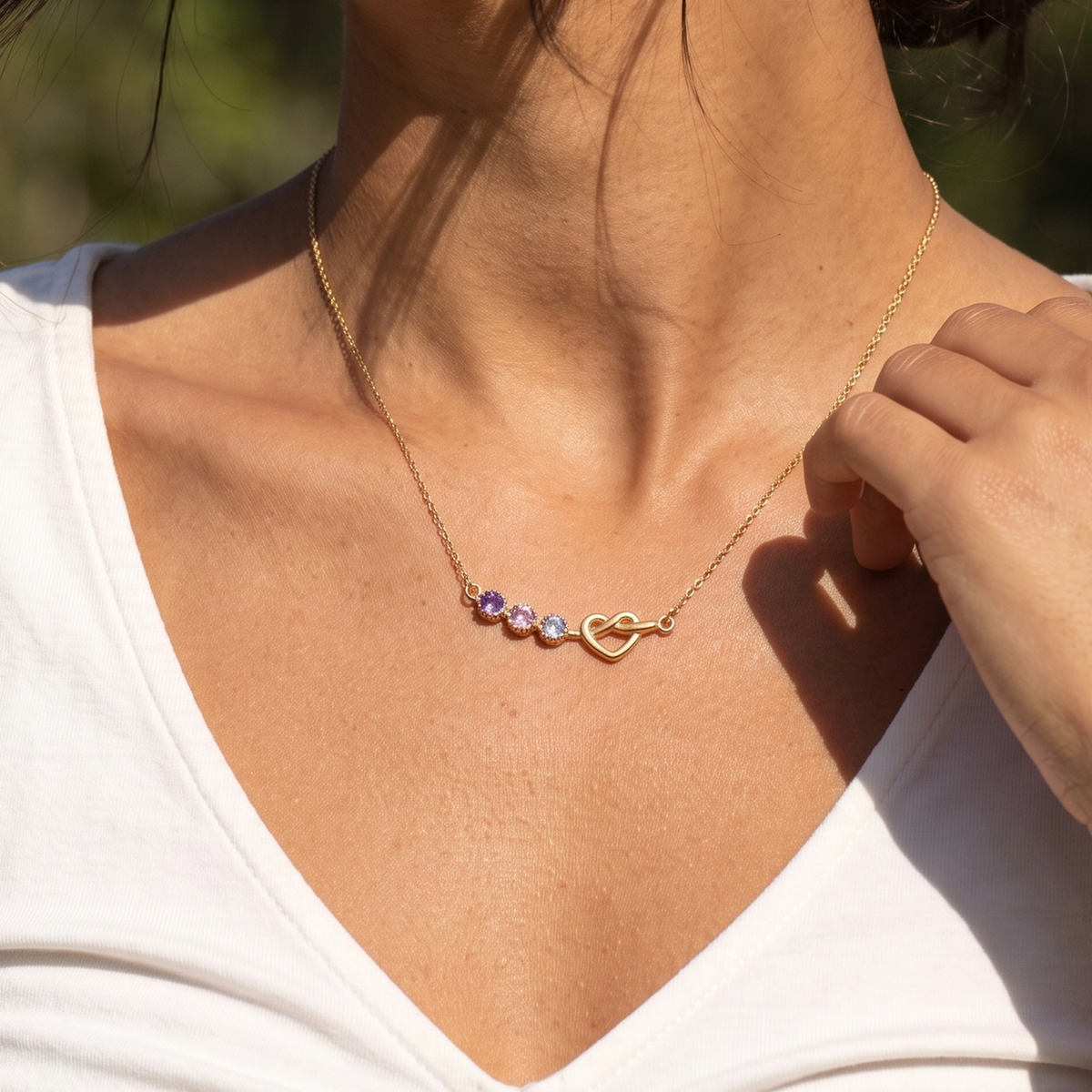 Intertwined Heart Birthstone Necklace