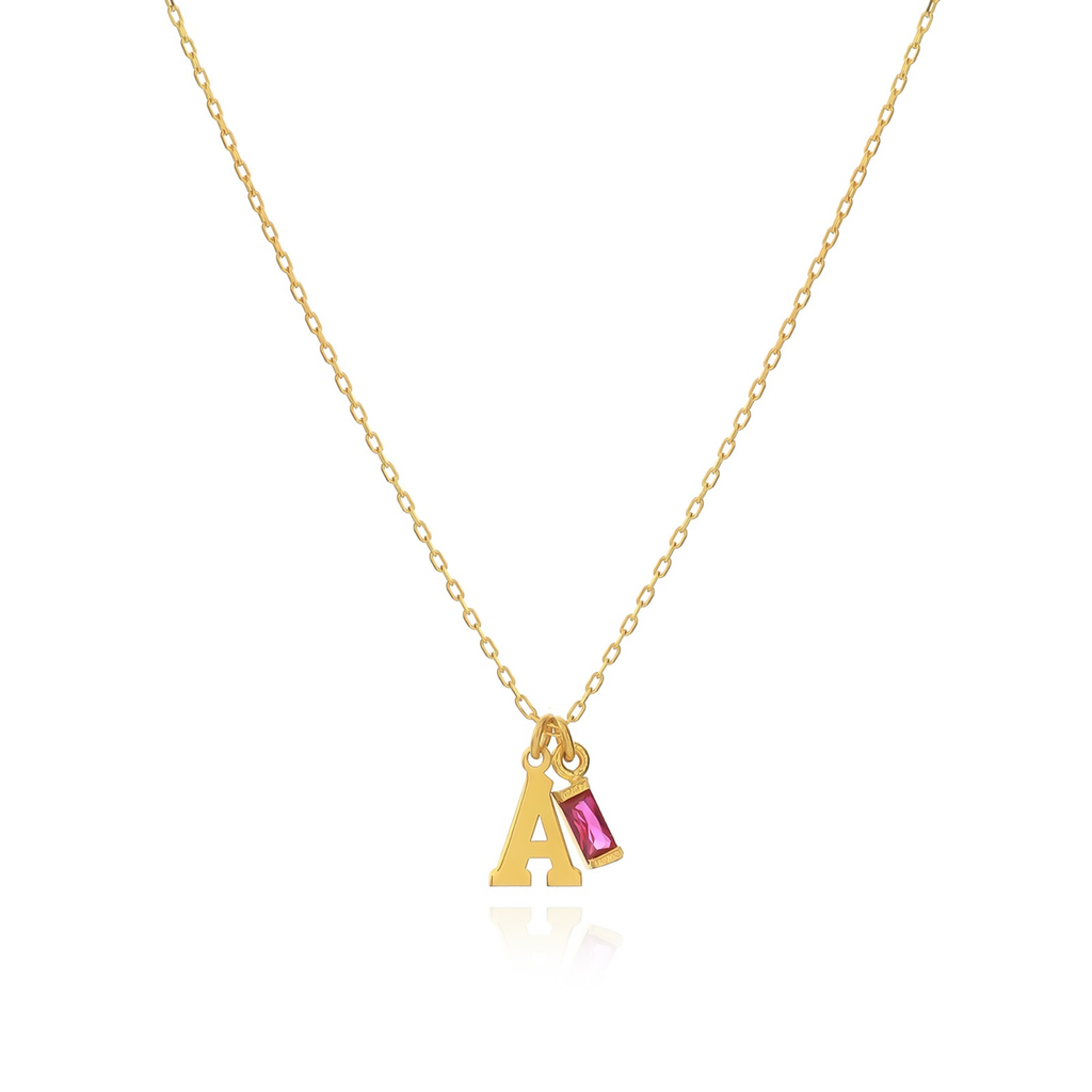 Initial Baguette Birthstone Necklace