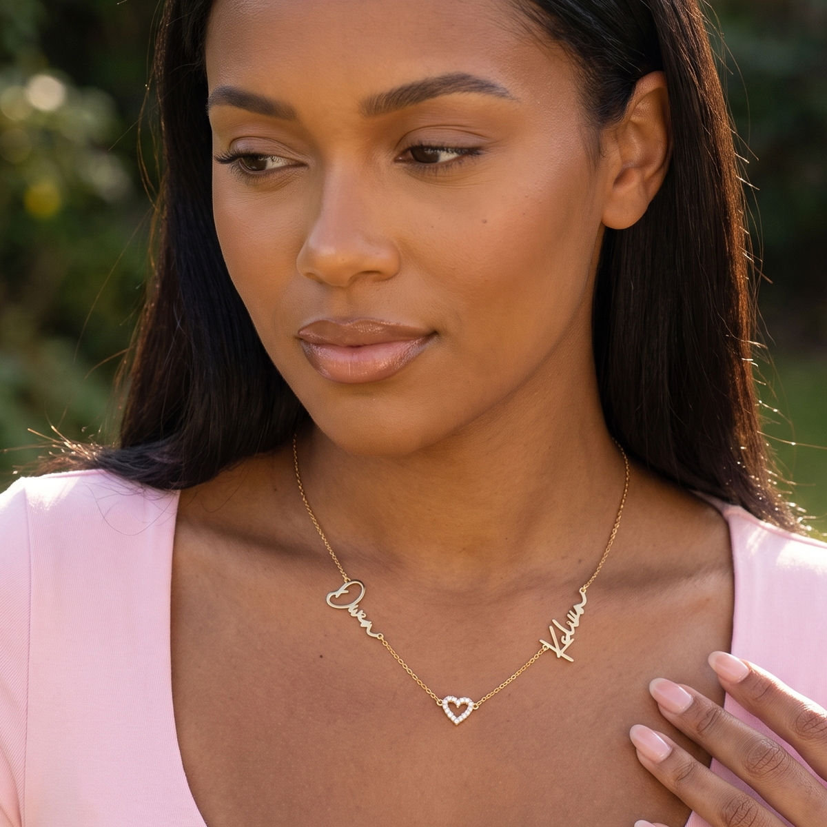 Pave Heart Couple Name Necklace