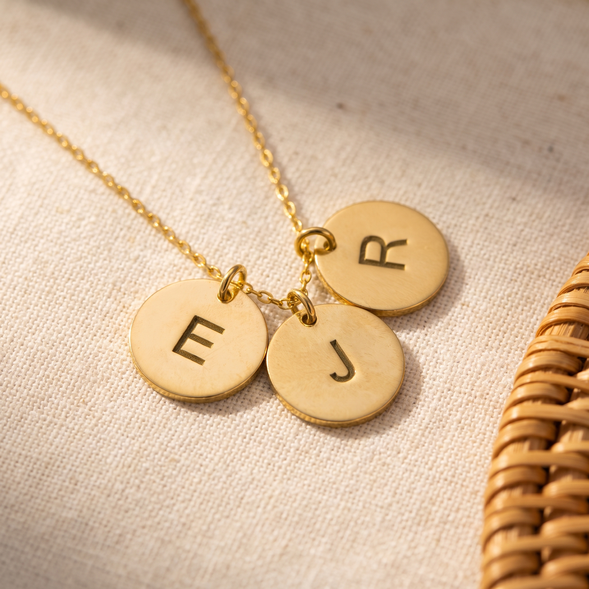 Personalized Dainty Engraved Multiple Initial Round Disc Charm Necklace