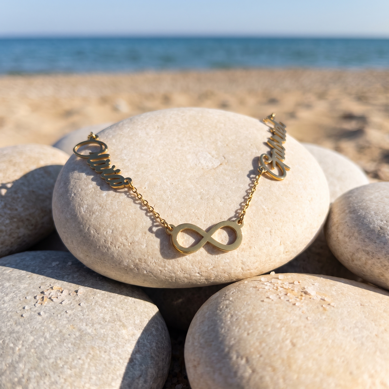 Infinity Couple Name Necklace – Two Names Script