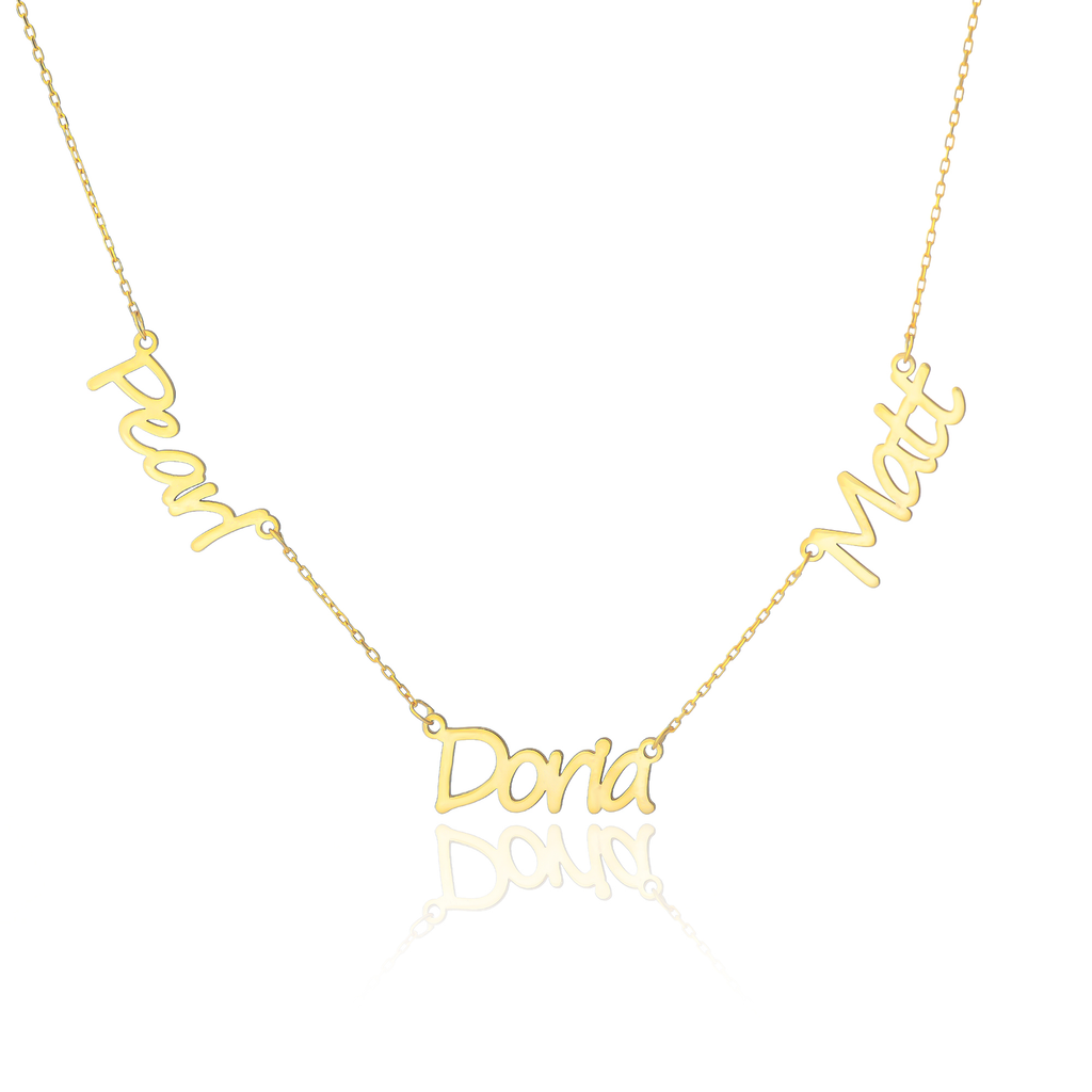 Personalized Dainty Three Name Script Cutout Necklace