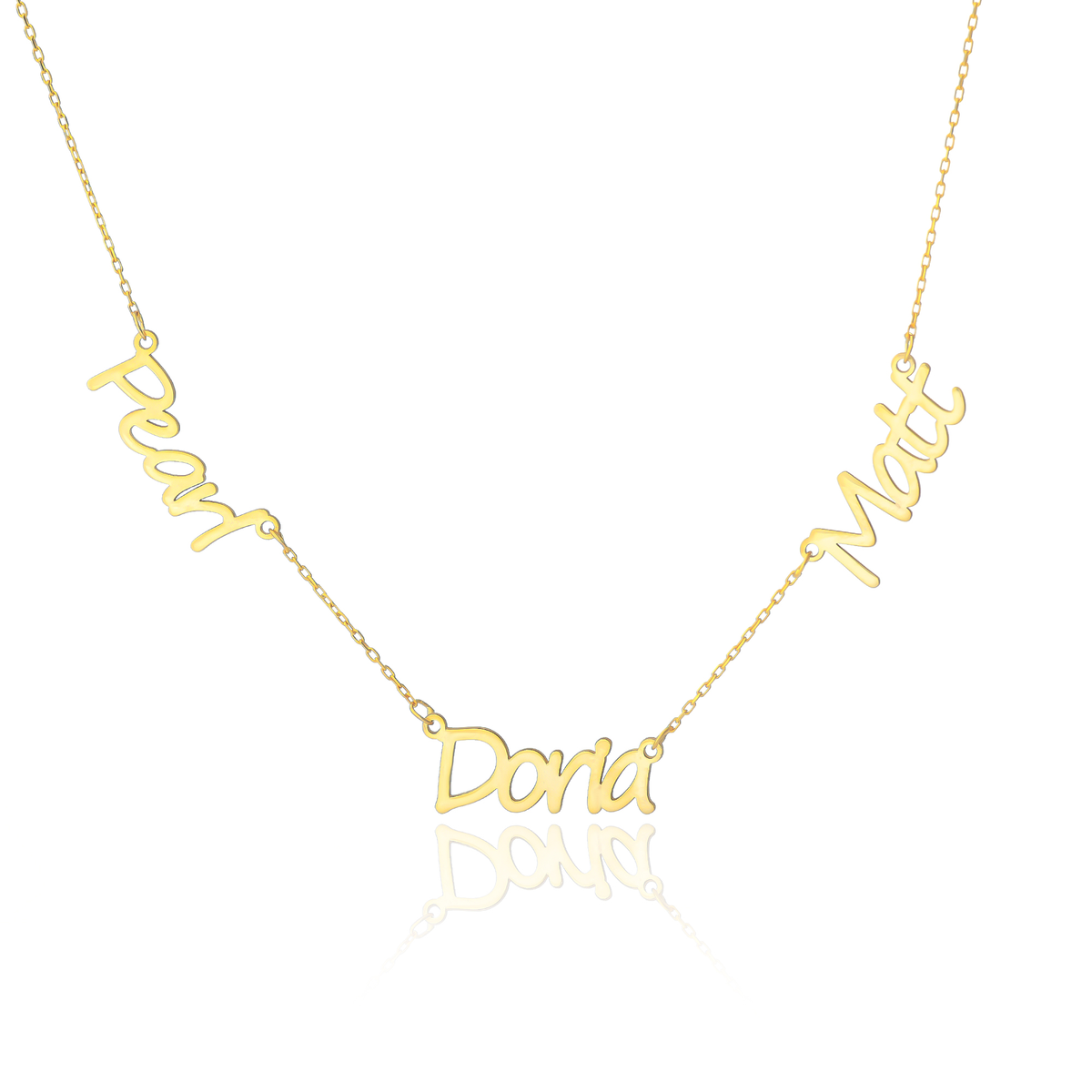Personalized Dainty Three Name Script Cutout Necklace