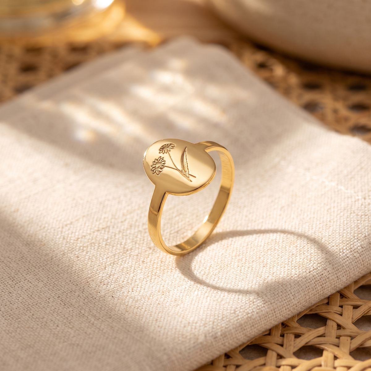 Birth Flower Signet Ring