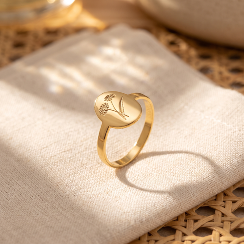 Birth Flower Signet Ring