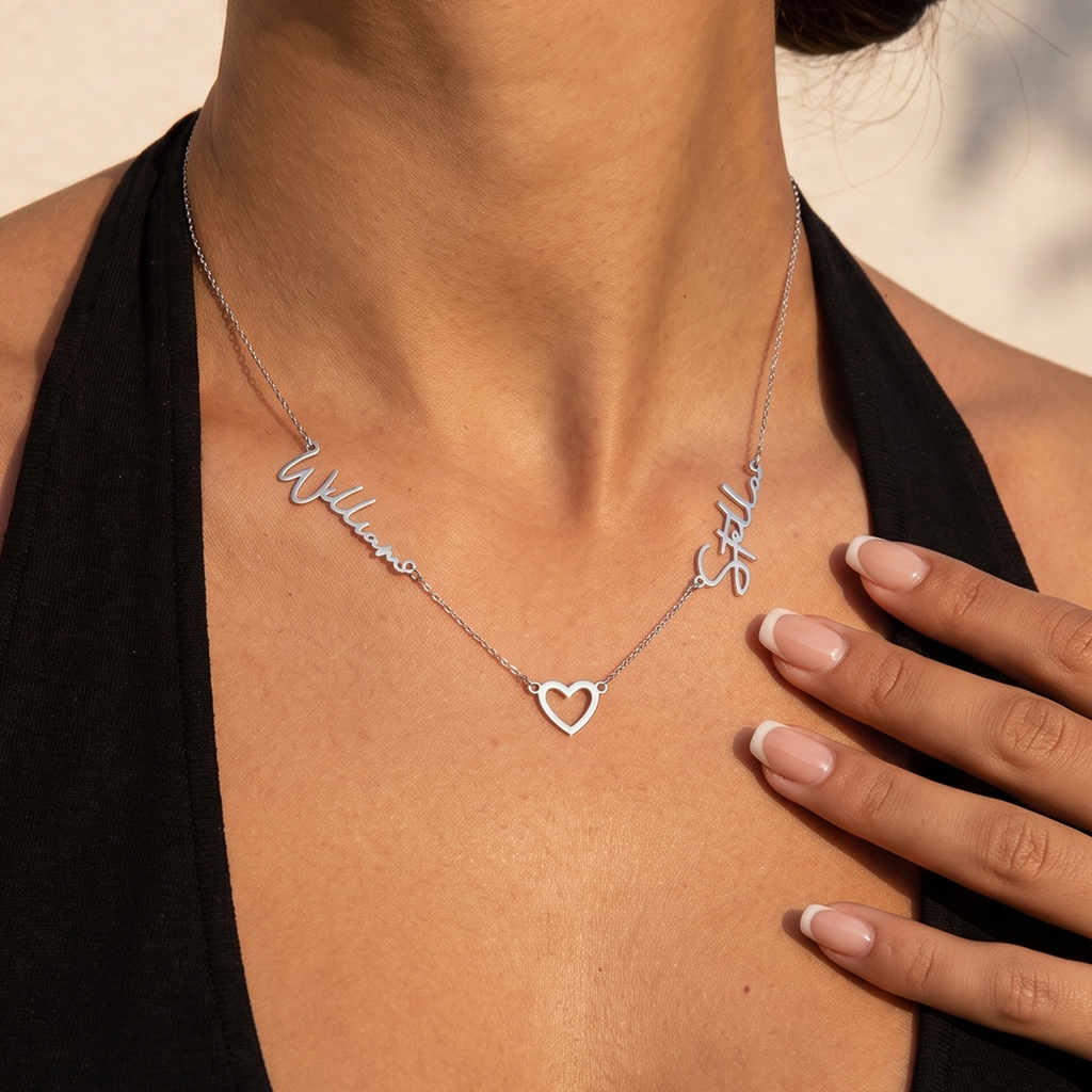 Two Name Open Heart Necklace