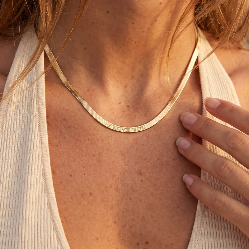 Engraved Herringbone Necklace – Custom Message Chain