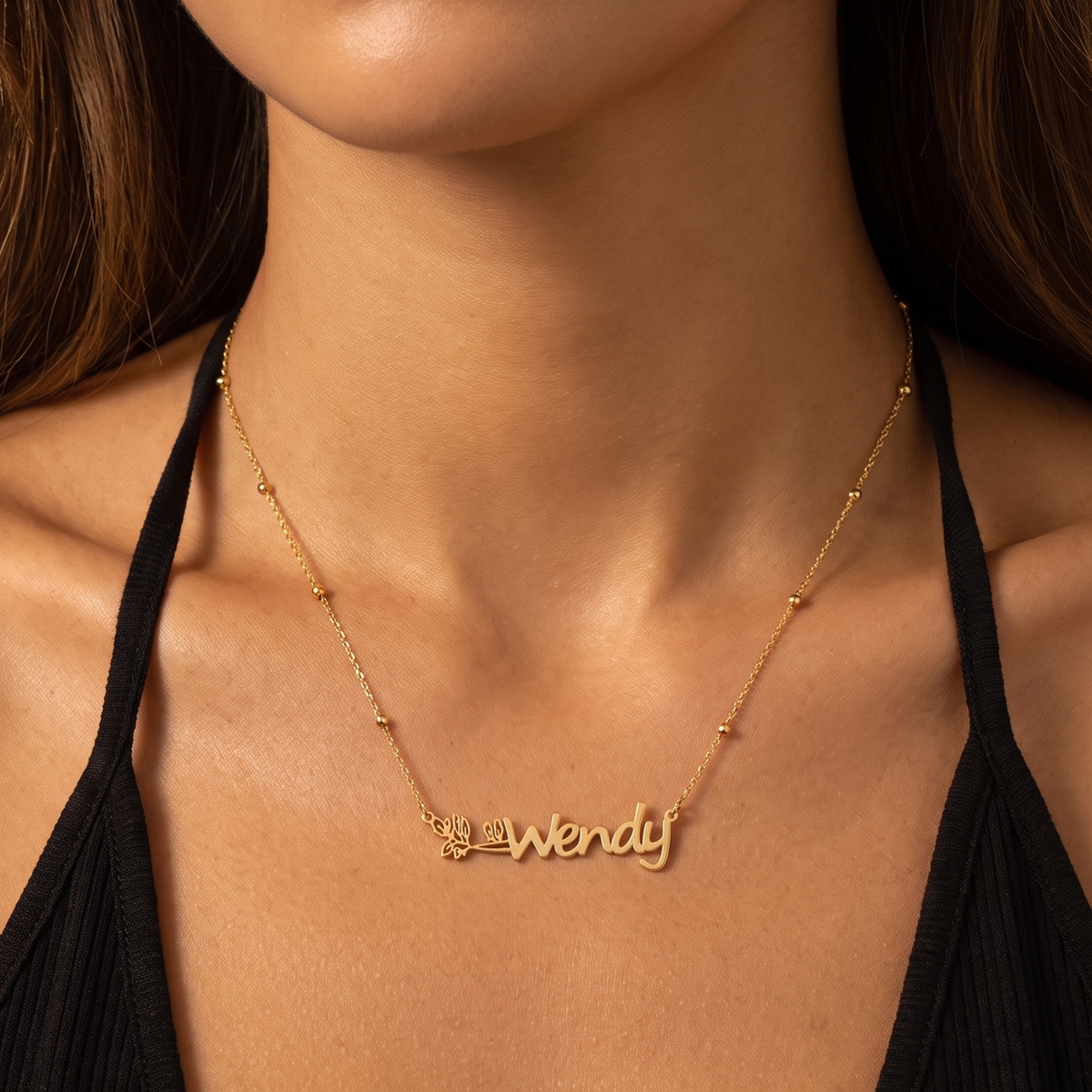 Script Birth Flower Name Necklace
